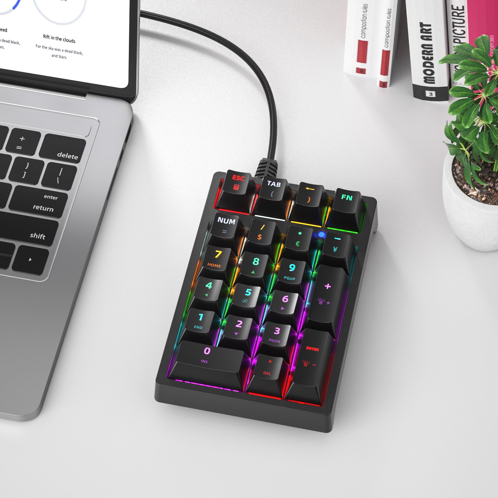 Gurjot Mechanische Ziffernblock, USB-verkabelt, 21-Tasten-Nummernblock, RGB-Hintergrundbeleuchtung, Anti-Ghosting-Tastatur für Laptop, Desktop-PC, Excel-Buchhaltungsdateneingabe