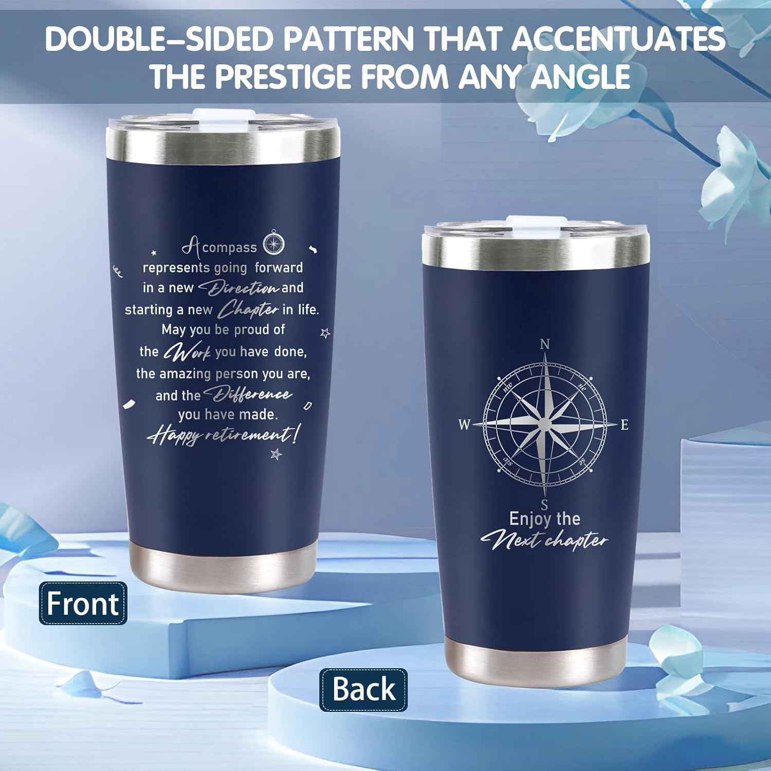 Retirement Gifts for Men 2025, 20 Oz Retired Tumbler Cup with Lid & Straw,Retirement Gift Stainless Steel Cup with Keychain & Card for Men Him Husband Teachers Boss Coworkers Xmas Gifts, Navy Blue - Image 4