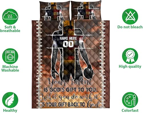 Miniatura 2 de Ohaprints Regalo personalizado de fútbol americano para hijo Jesús con número de nombre, manta y fundas de almohada, juego de ropa de cama y funda