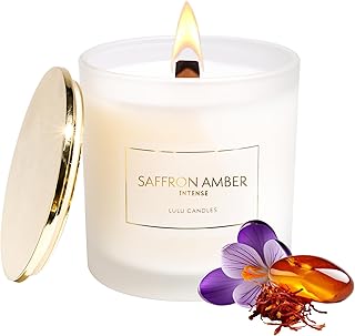 Lulu Candles | Saffron & Amber Intense | Smells Woody & Floral | Luxury Scented Candle w/Wood Wick | Hand Poured in The USA | Highly Scented (9 Oz. with Gold Lid)