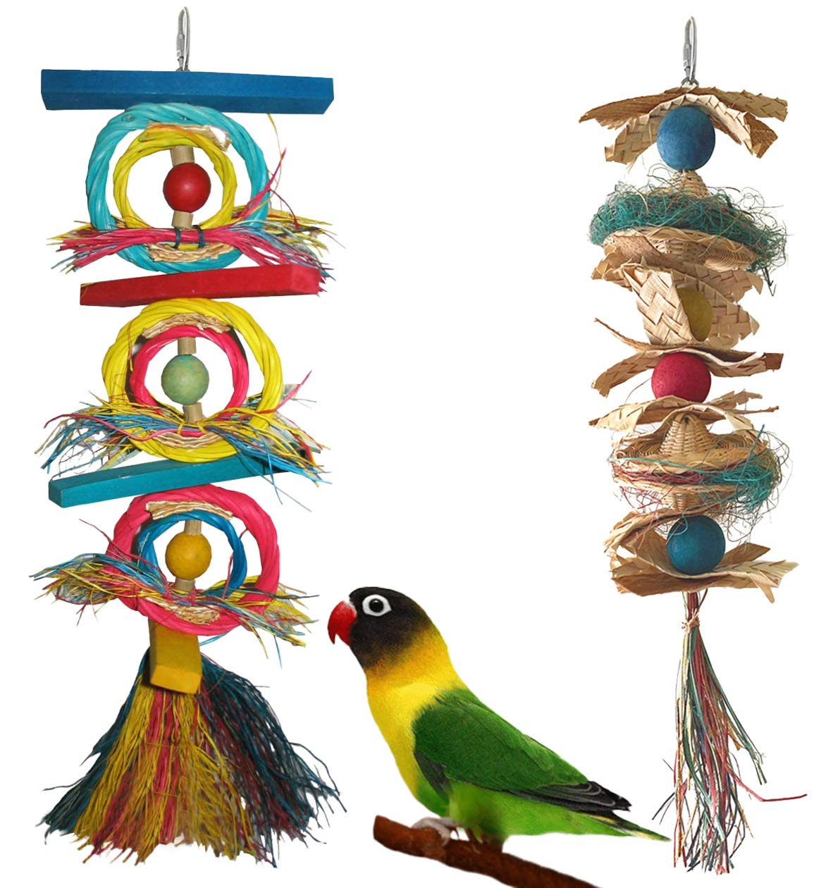 Fetch-It Pets 2 Pack Bird/Parrot Chewriffic & Hat Hat Hooray Foraging Toys Suitable for Small Parakeets, Cockatiel, Conures, Finches, Budgie, Macaws, Parrots, Love Birds
