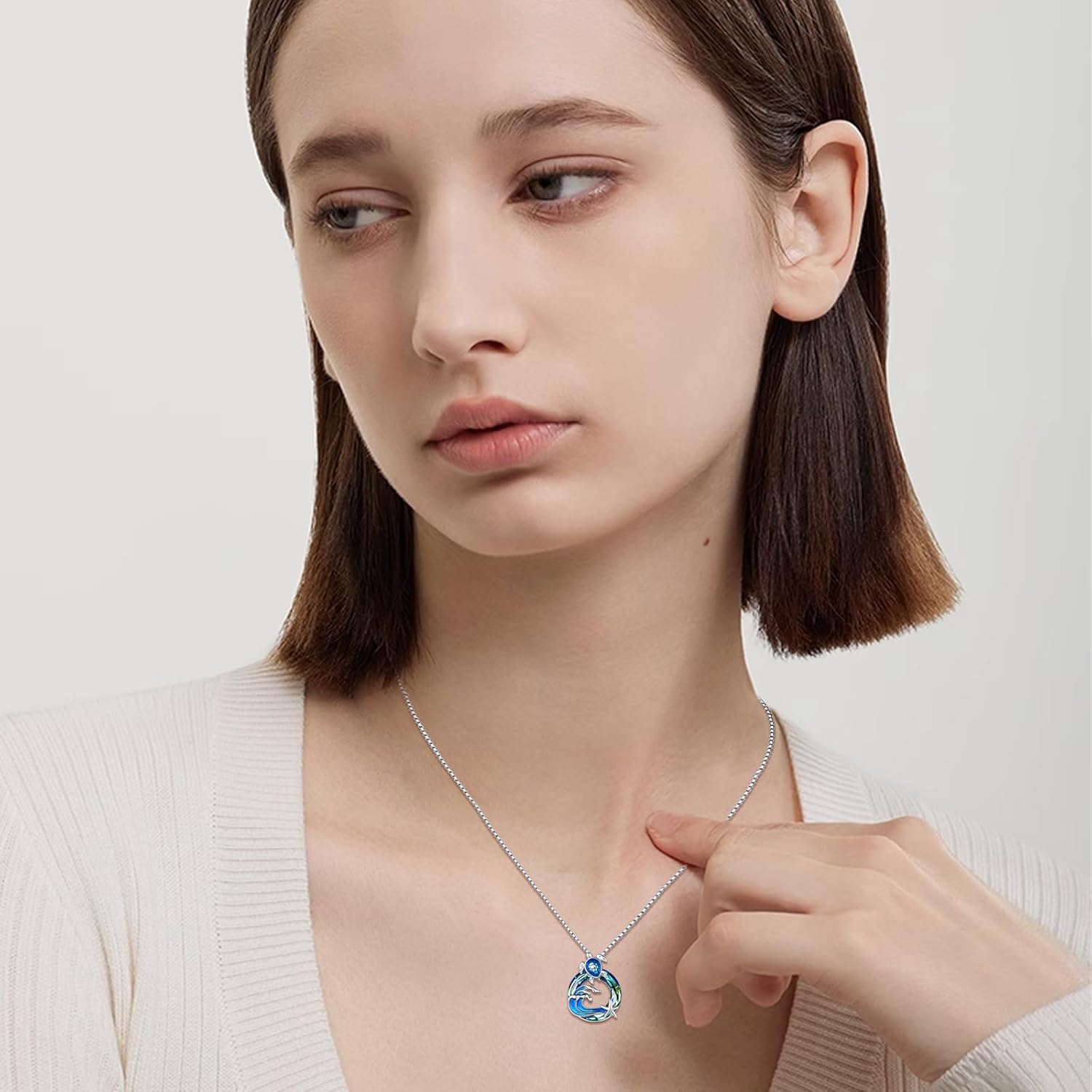 Sea Turtle/Jellyfish/Dolphin/Mermaid/Compass/Steering wheel necklace 925 Sterling Silver Anchor Navy Ocean Jewelry Beach Gifts for Women Men - Image 5