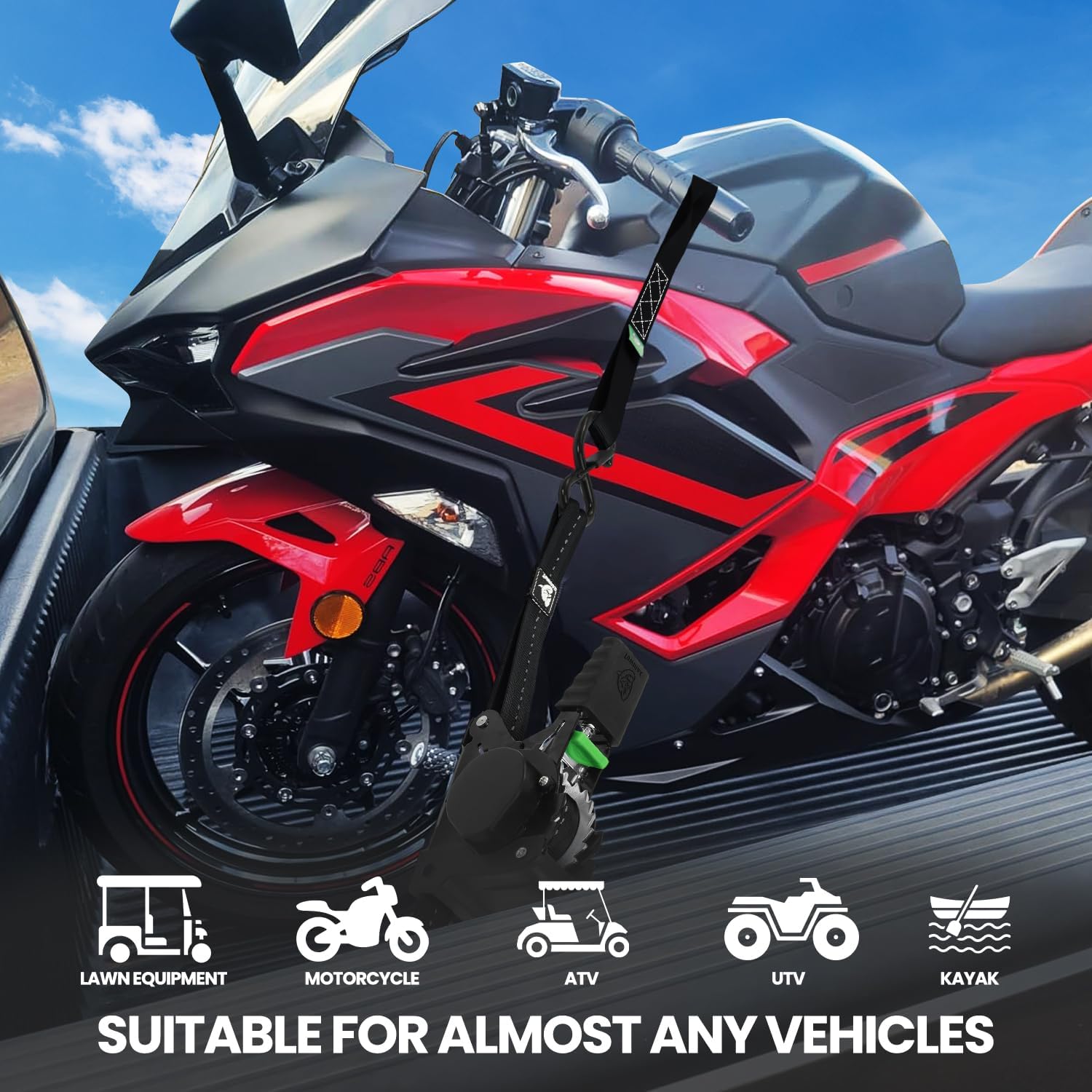 Retractable Ratchet Straps(4 Pack) - 1in x 10ft Self Retracting Ratchet Straps with Soft Loops, 1,500 lbs Break Strength Retractable Tie Down Straps, Easy Retract for Motorcyle, Cargo, Truck, Trailer - Image 6