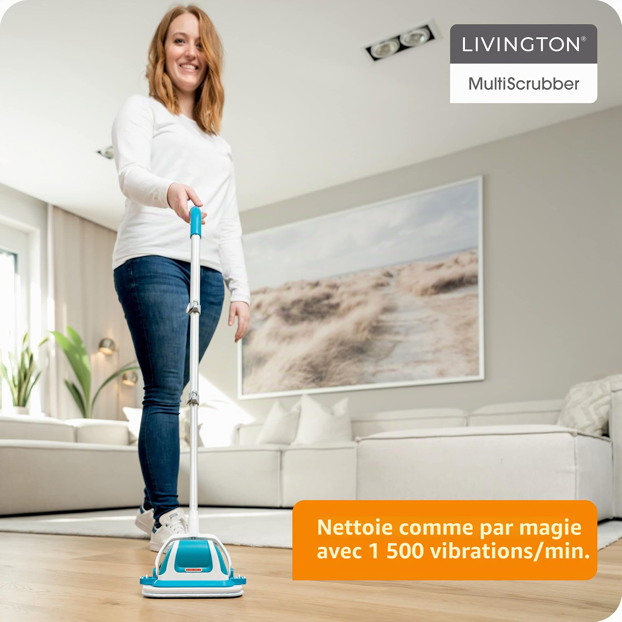 Livington MultiScrubber balai électrique - balai à batterie pour essuyer, frotter et polir sans effort - système d'essuyage 2 en 1 comme balai à main & balai à sol - 2 embouts inclus