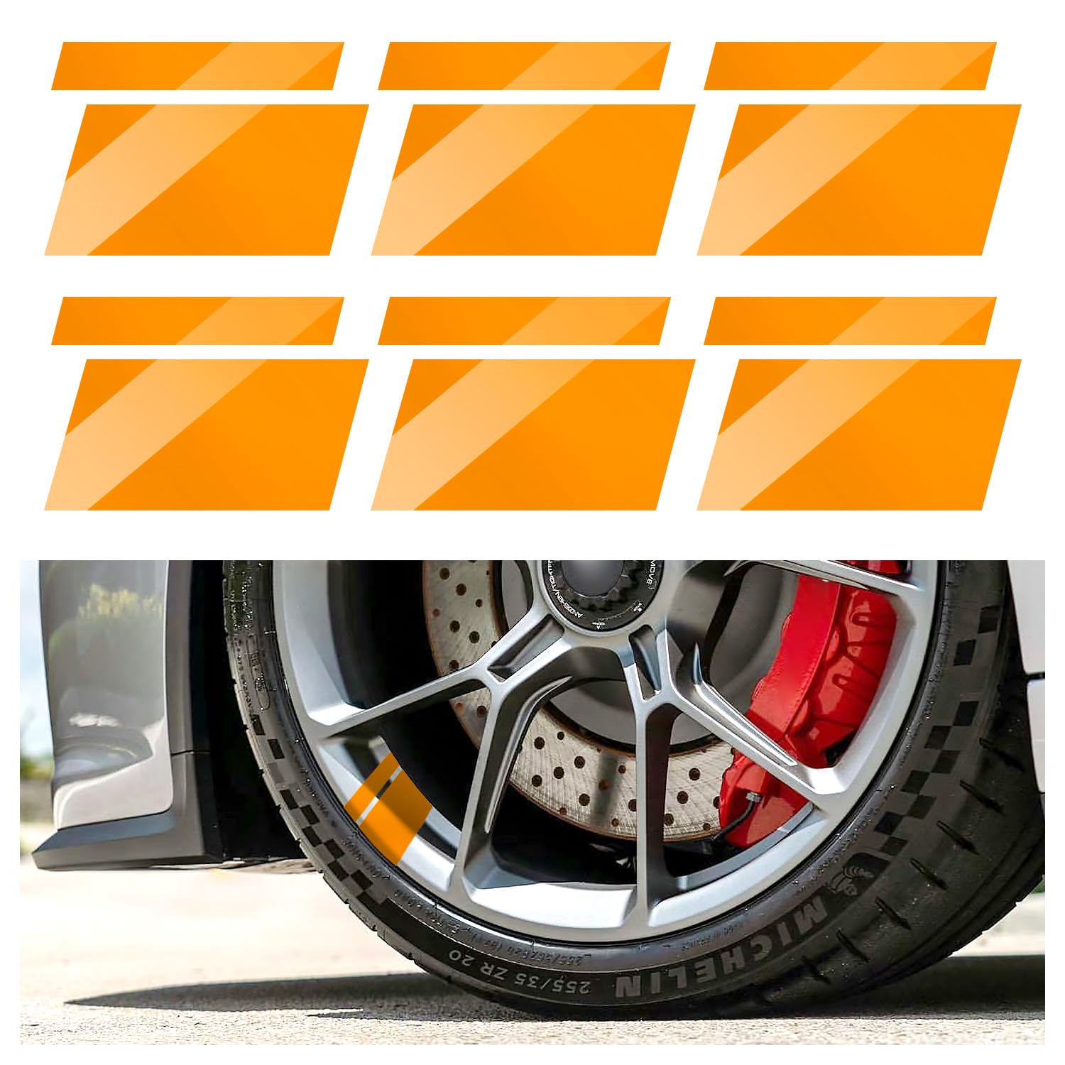 6PCS Fashionable Car Stickers for Decorating Wheel Rim, Reflective&Waterproof Car Decals Fit for 18"-21" Wheels, Premium Automotive Exterior Accessories (Yellow)