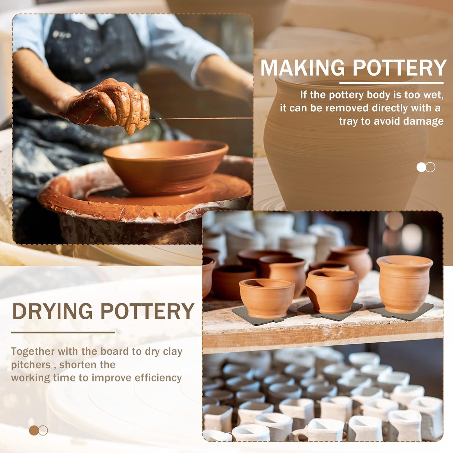 15 Pcs Bat for Pottery Wheel Adapter with Removable Inserts Pottery Bats for Throwing with 12'' Round Outer and 7'' Square Inner with Pins for Potters Clay(Dark Brown)