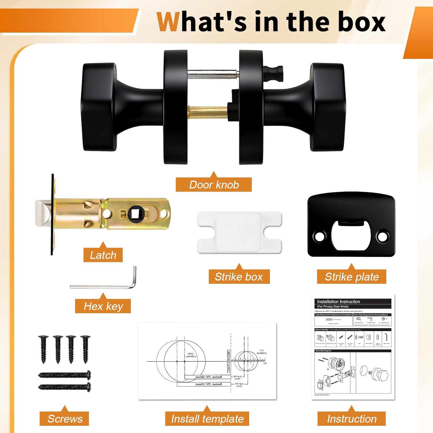 Probrico Black Door Knobs Interior, Hexagon Door Knobs for Bedroom Bathroom, Privacy Interior Door Knob with Push Button, 6 Pack