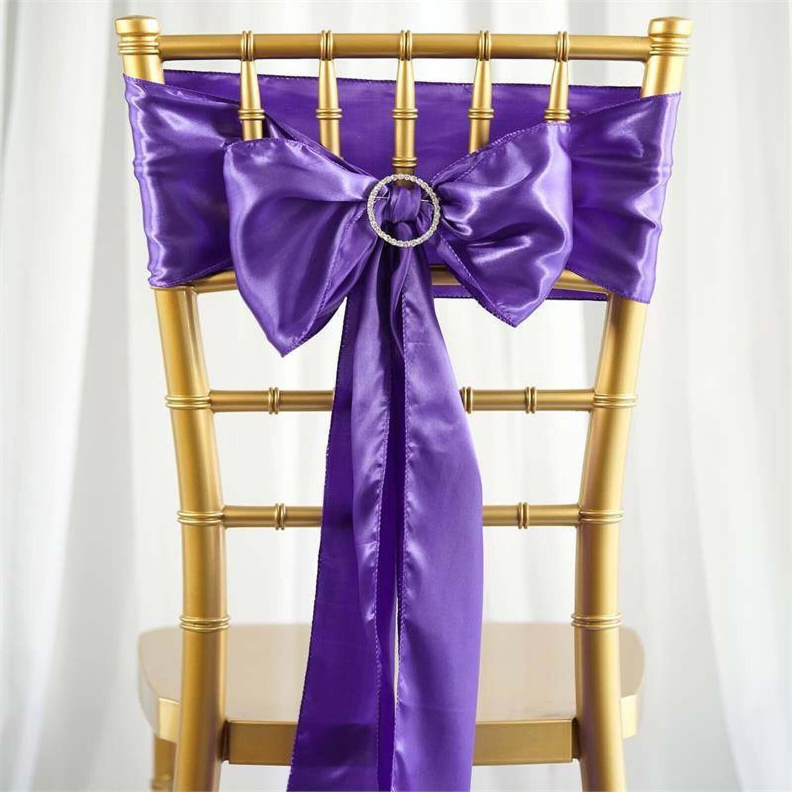 Efavormart 25pcs Purple Satin Chair Sashes Tie Bows for Wedding Events Decor Chair Bow Sash Party Decoration Supplies 6 x106