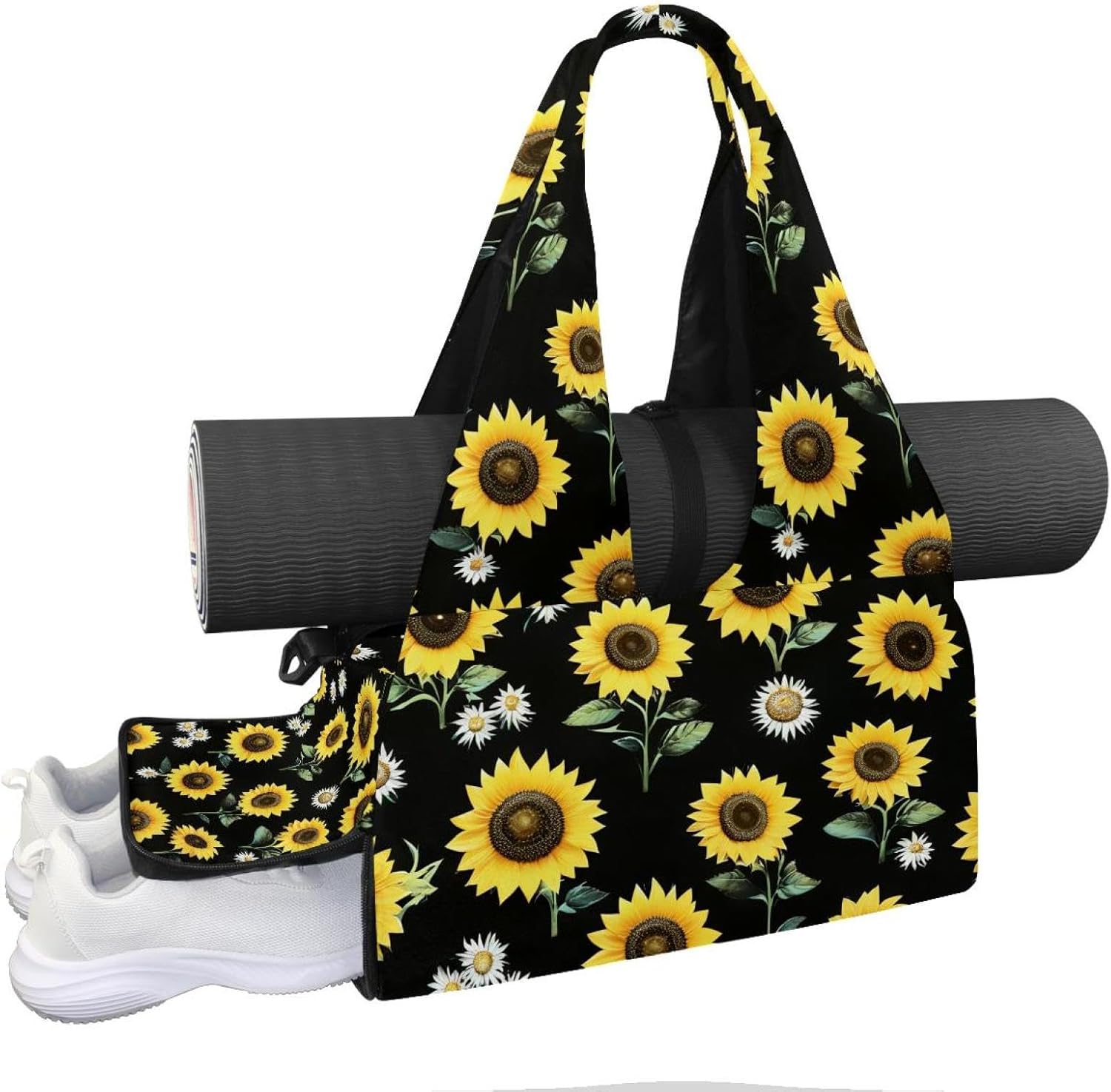 Yoga Mat Bag, Gym Workout Bag with Shoe Compartment, Sunflowers Pilates Bag for Women, Quick Access Storage Yoga Tote Bag for Sports Travel Office
