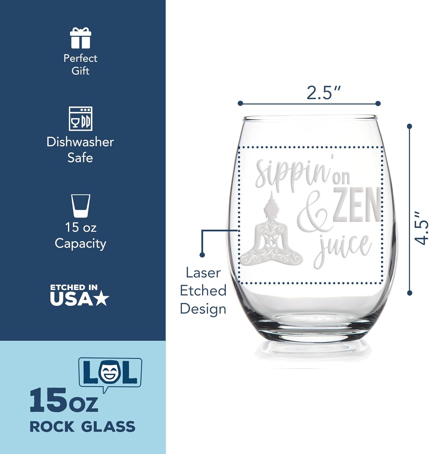 Sippin on Zen and Juice Yoga Stemless Wine Glass - Yoga Gift, Namaste, Relaxation, Pun Gift, Wine Lover, Her, Mother - 2 Glasses