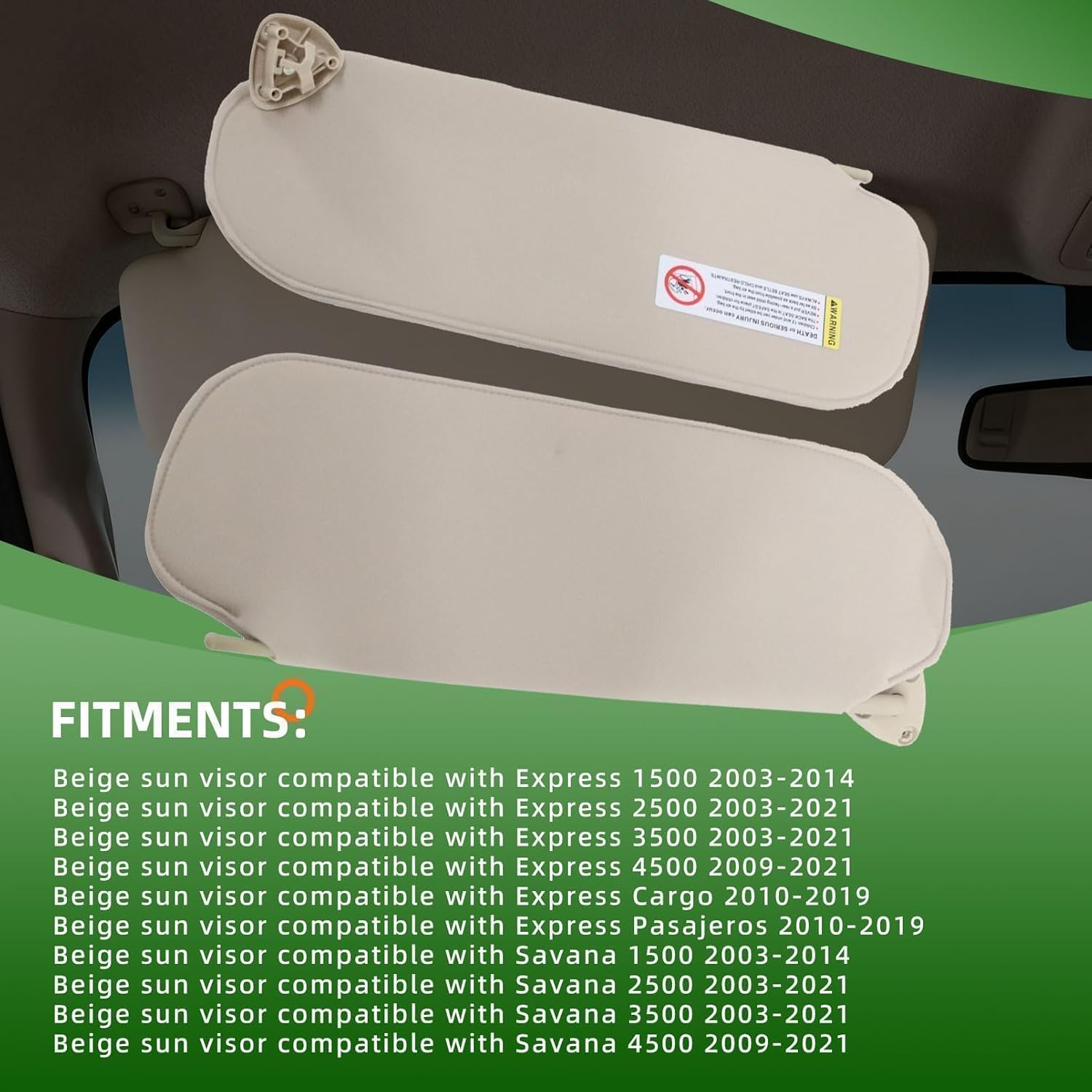 Beige Sun Visor Drivers&Passenger Compatible with Express/Savana 1500 2500 3500 4500 2003-2021 Left Right Side 20883004 25999923 84054688 84054695
