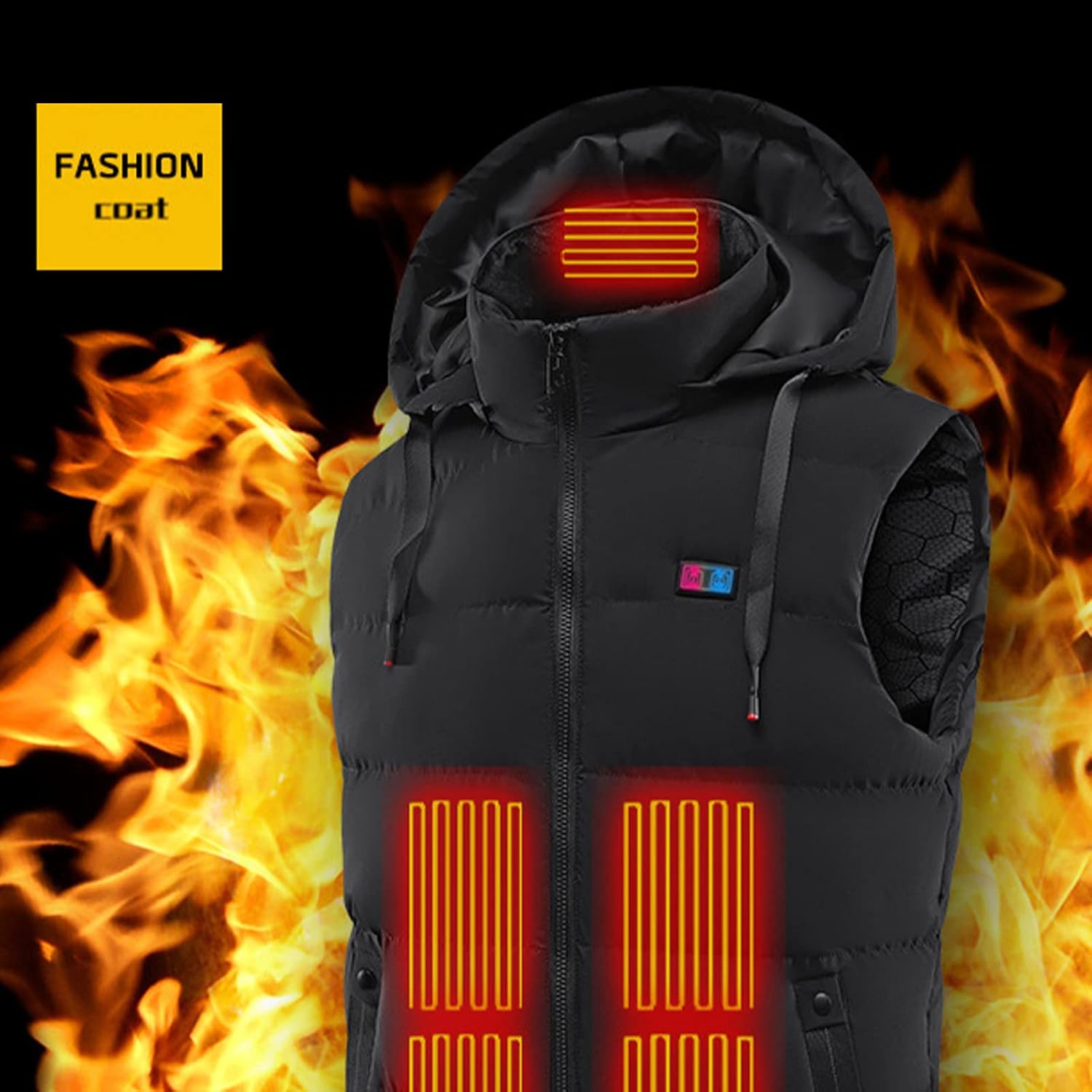 11 Zone Heating Vest Dual Control USB Charging Winter Men Jacket Graphene Thermal Hooded Clothing No Power Bank