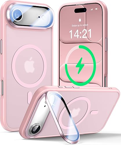 Miniatura 28 de Funda para iPhone 14 Pro de 6.1”, cubierta para cámara con soporte, protector de lente de cámara 9H, compatible con MagSafe, a prueba de golpes de