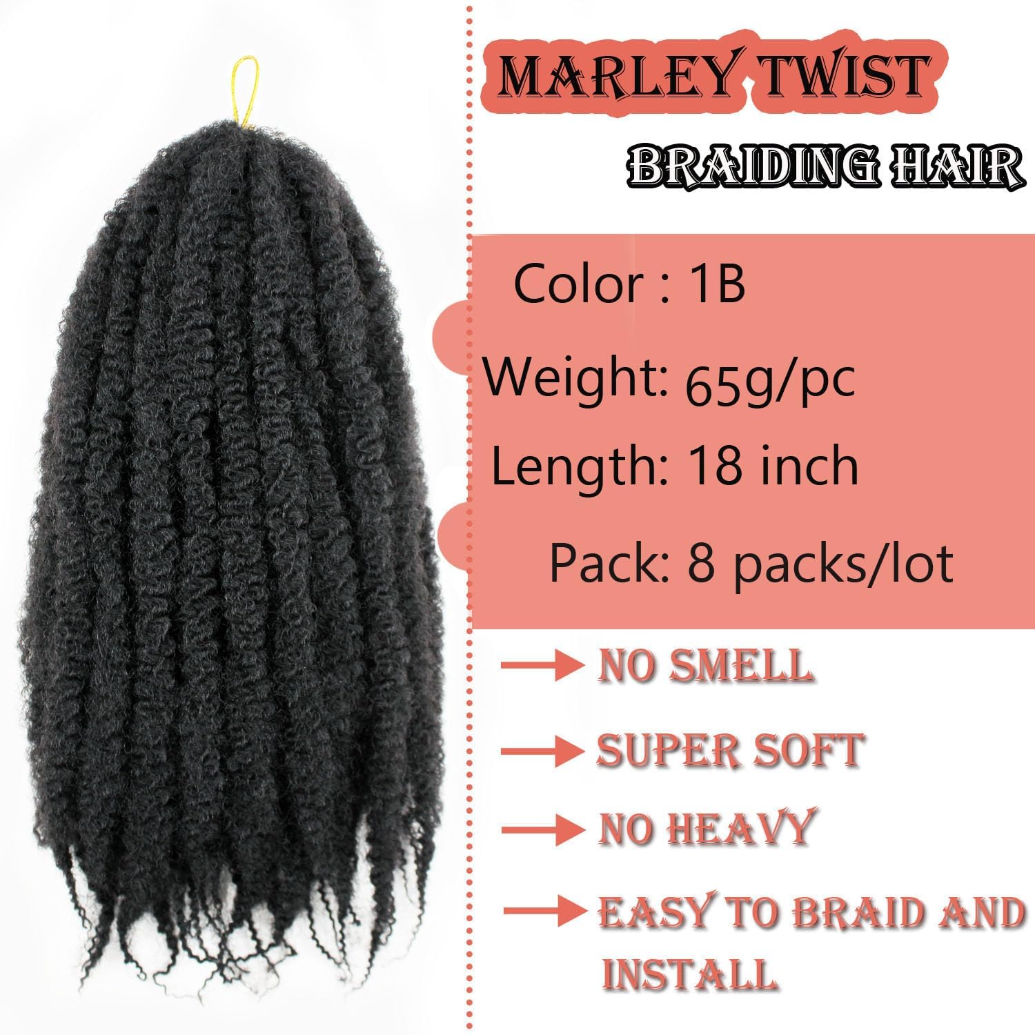 Enbeautiful Marley Twist Hair 18 Inch 8 Packs Cuban Twists Hair for Senegalese Twists Pre Fluffed Afro Kinky Curly Hair Extensions for Jumbo Twist Marley Braids Natural black - Image 4
