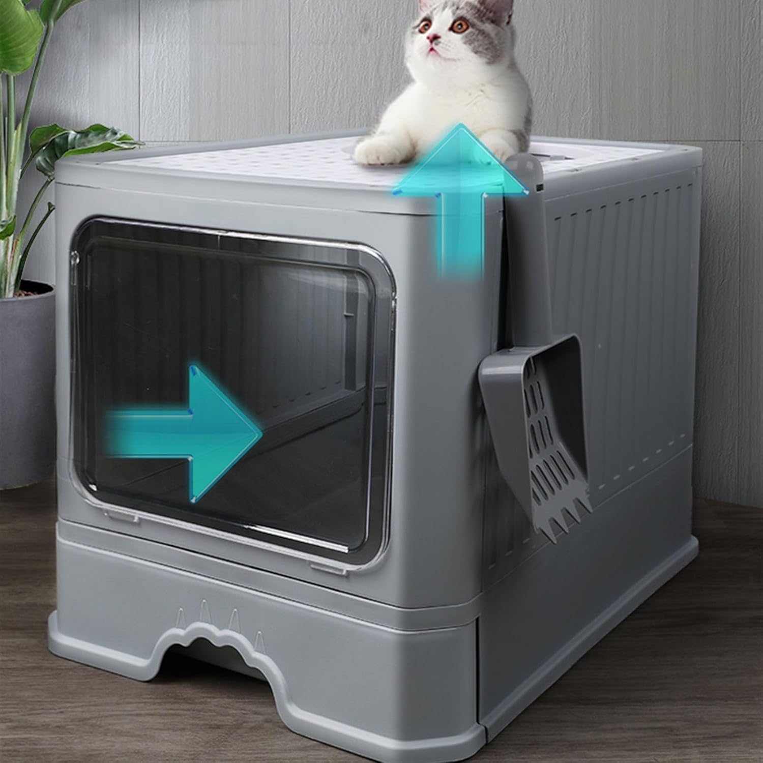 Litterbox Enclosed Cat Potty, Foldable Cat Litter Box with Lid, Top Entry Anti-Splashing Cat Toilet, Easy to Clean Cat Litter Tray(Green)