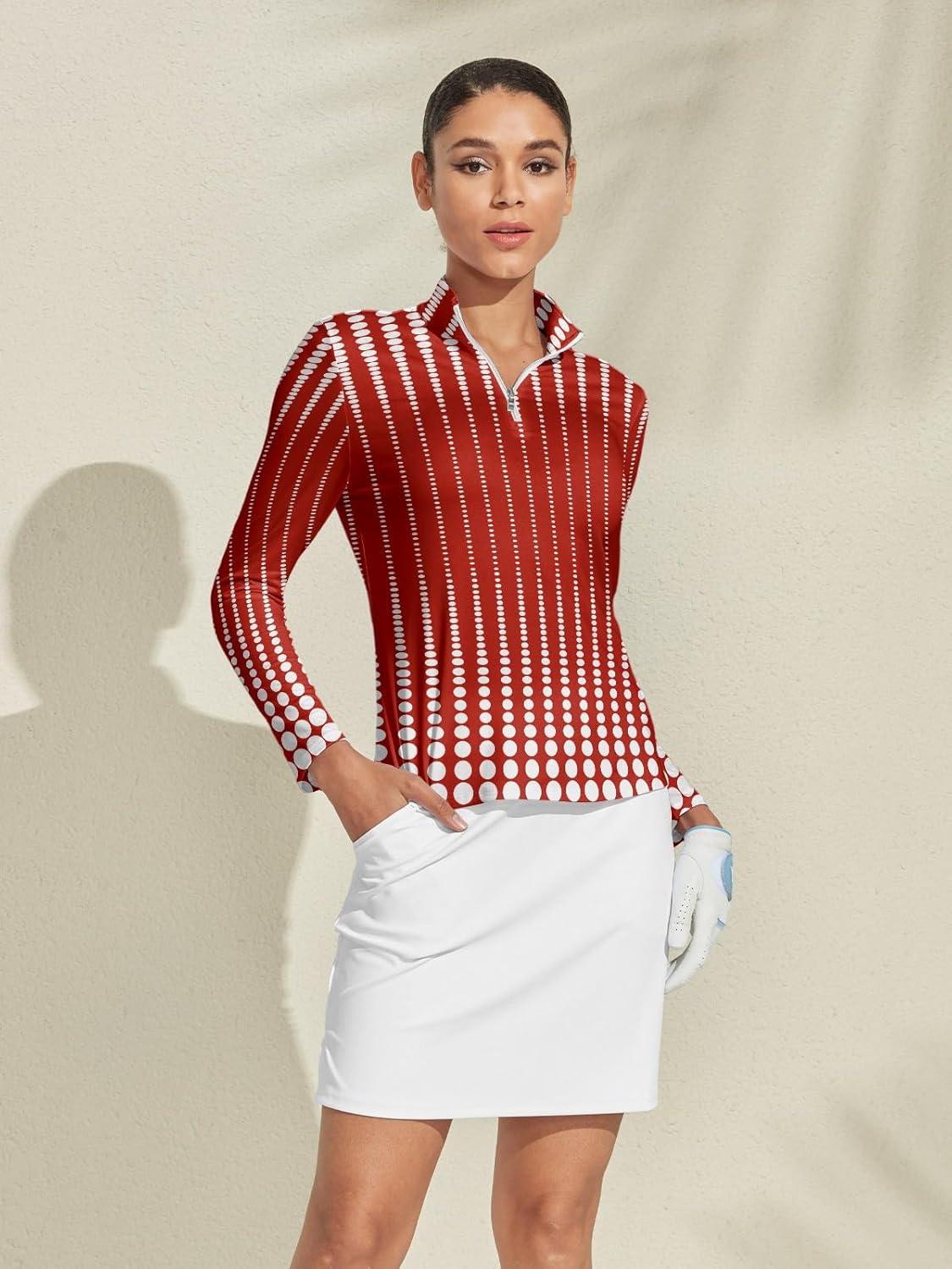 ACEGOLFS Golf Polo Shirts for Women Summer Long Sleeve Quarter Zip Printed Pullover Shirt UPF 50+ Ladies Athletic Workout Top