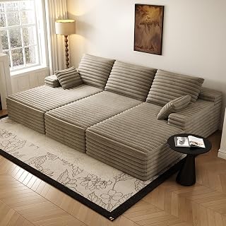 Oversized Lounge Chaise,Cloud Plush Sofa Bed,Upholstered Boneless Cloud Sofa Deep Seat,No Assembly Required,Modern Corduroy Sleeper 3 Seater Chair for Living Room Bedroom Reading,Camel - Amazon product rated Grade A