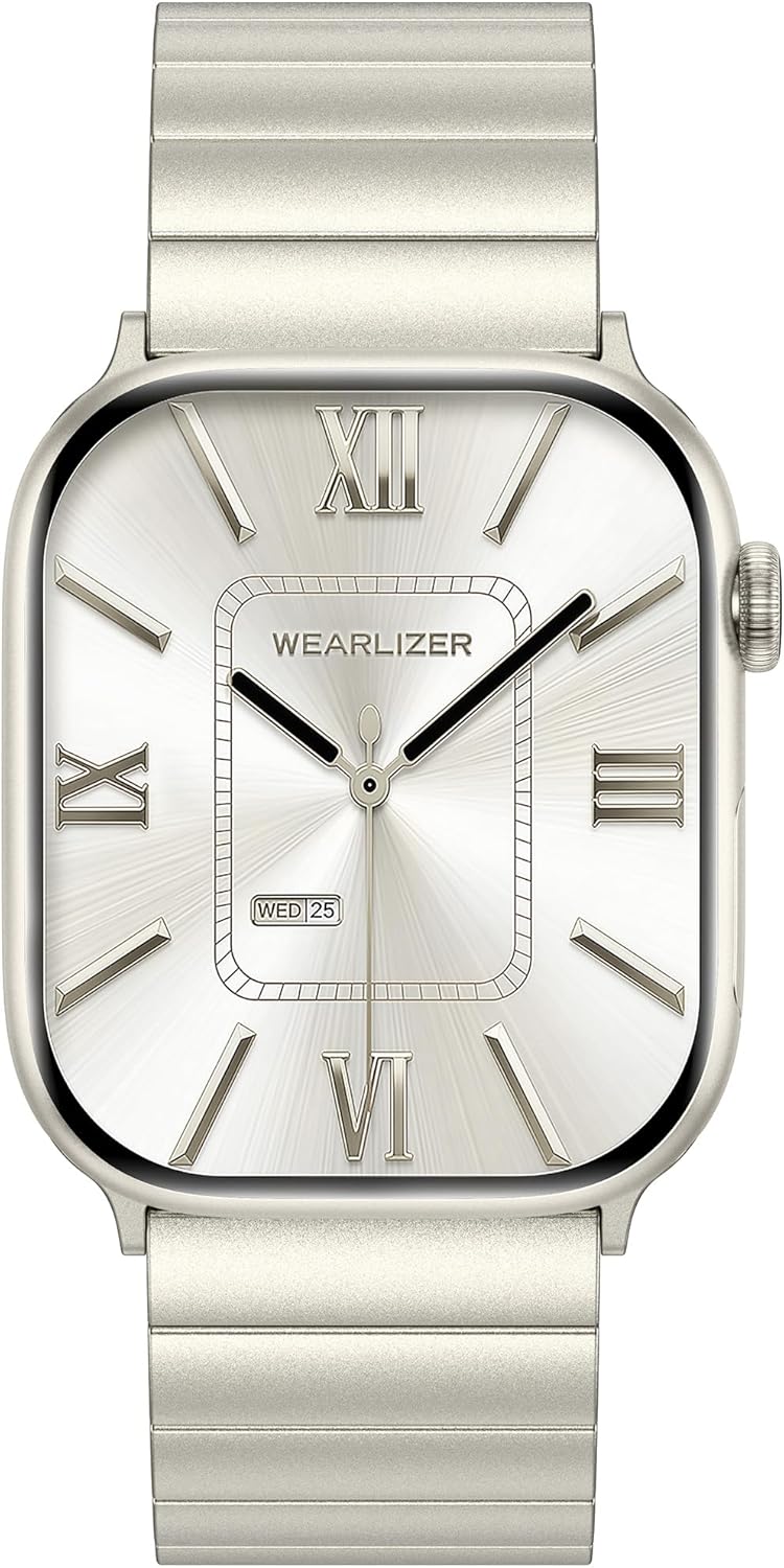 Wearlizer Two Tone Metal Band Compatible with Apple Watch Bands 40/38/41/42/44/45/46/49mm Women Men, Dressy Rectangular Chain Design Durable Stainless Steel Bracelet for iWatch Series 11-1/SE/Ultra