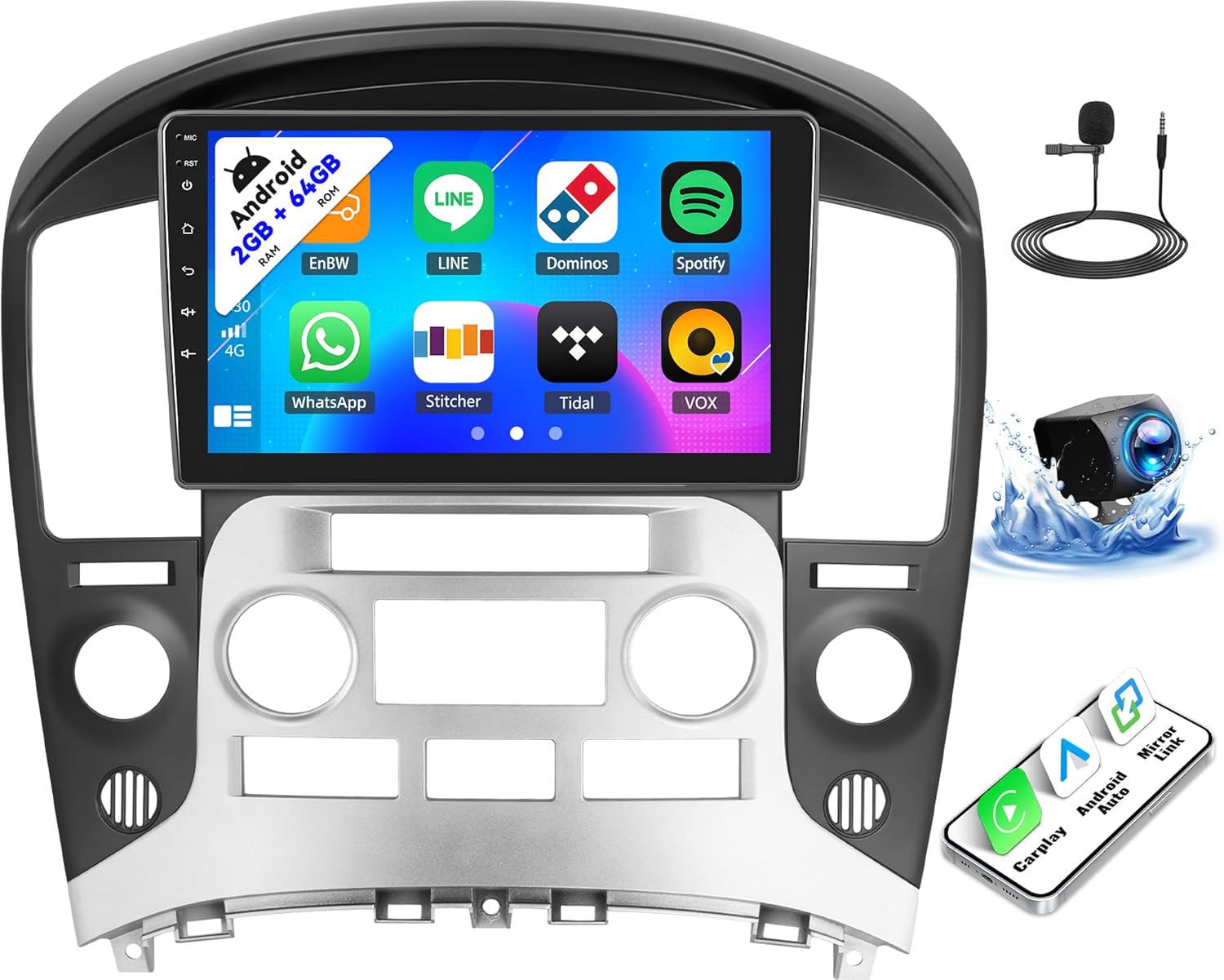 SIXTOP [2+64G] Android Car Stereo for Hyundai Starex/H1 2007-2015 Auto A/C with Carplay Android Auto Mirror Link Change Theme 9 inch Touchscreen FM RDS HiFi Bluetooth WiFi GPS+Camera & MIC