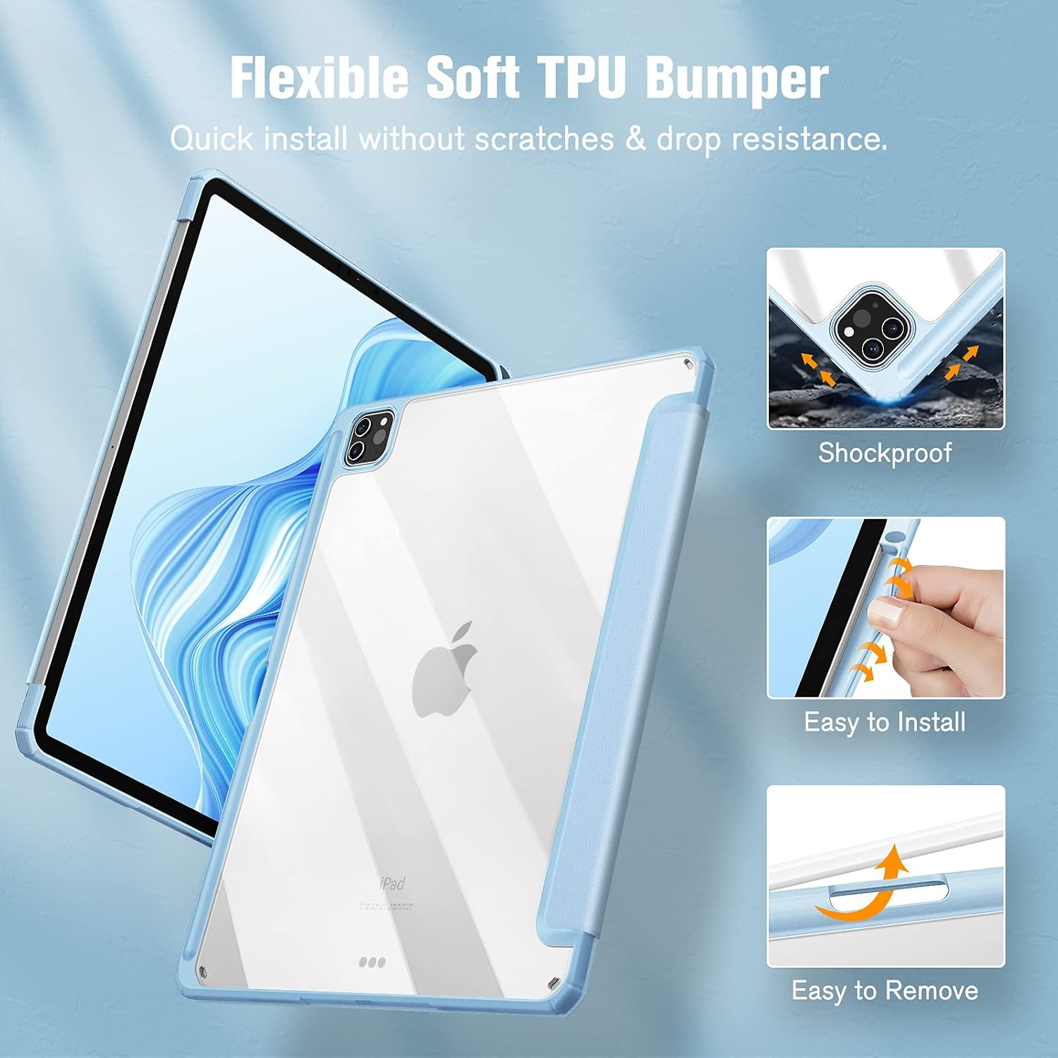 Fintie Hybrid Slim Case for iPad Pro 12.9-inch 6th Generation 2022, [Built-in Pencil Holder] Shockproof Cover w/Clear Transparent Back Shell, Also Fit iPad Pro 12.9" 5th/4th/3rd Gen, Blue
