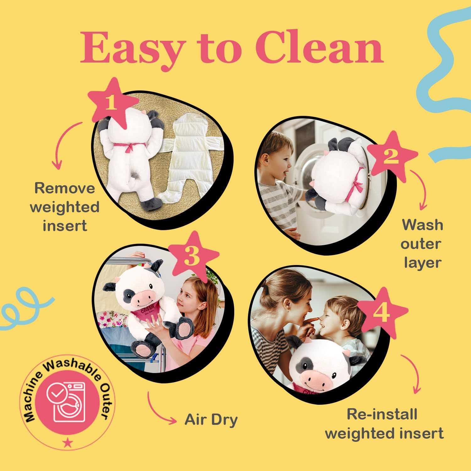 Lilly's Love Weighted Stuffed Animals for Adults & Kids — 5lb Calming Cow Plush for Anxiety, ADHD & Sensory | Machine Washable Weighted Stuffed Animal w/Removable Insert | Cassie The Cow