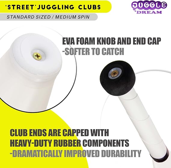 Juggle Dream Trainer Street Juggling Club Set of 3 Great Trainer Clubs - Juggling Set for Beginners and Advanced Jugglers (All White)
