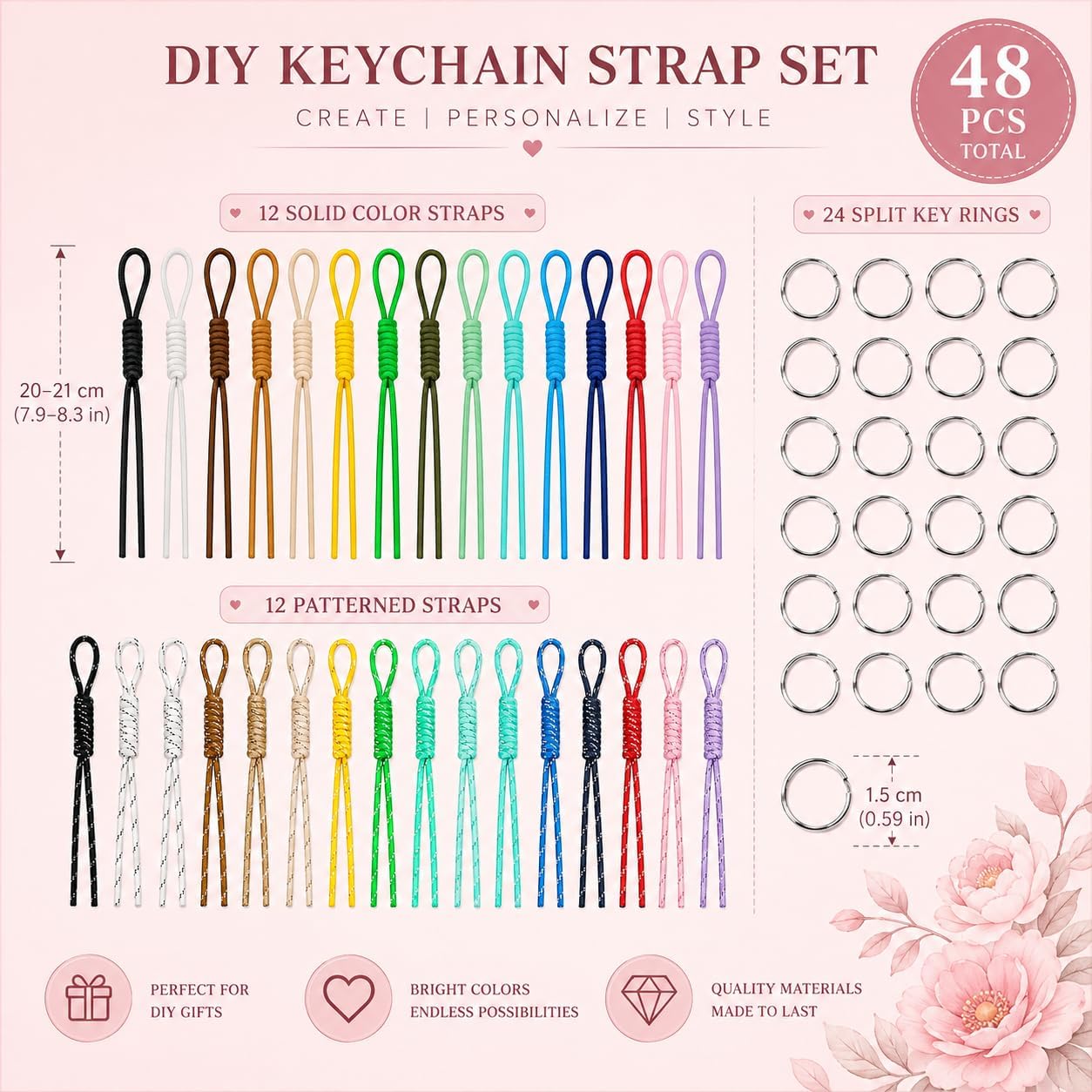 48PCS Paracord Keychain Set,Rope for DIY Accessories, Bags, Keys, Phone Straps,Gift Giving image 2