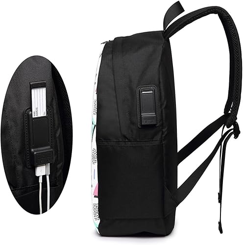 Miniatura 5 de Mochila de viaje con USB retro vintage de los años 80 y 90, mochila duradera con puerto de carga USB y conector para auriculares, bolsa de