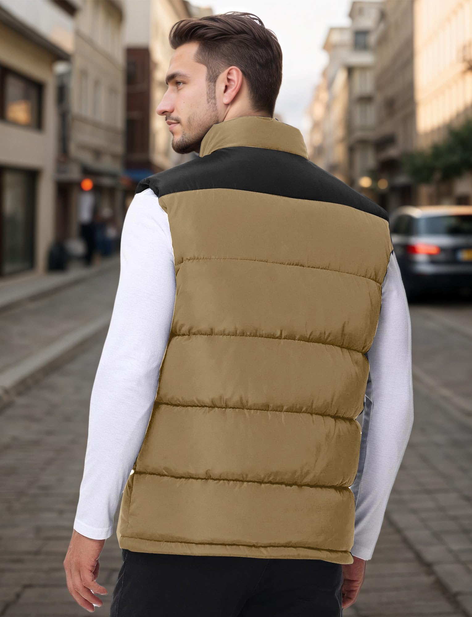 AIEOE Herren Winter Weste Wattierte Pufferweste mit Abnehmbarer Kapuze Warm Steppweste Wasserabweisend Body Warmer
