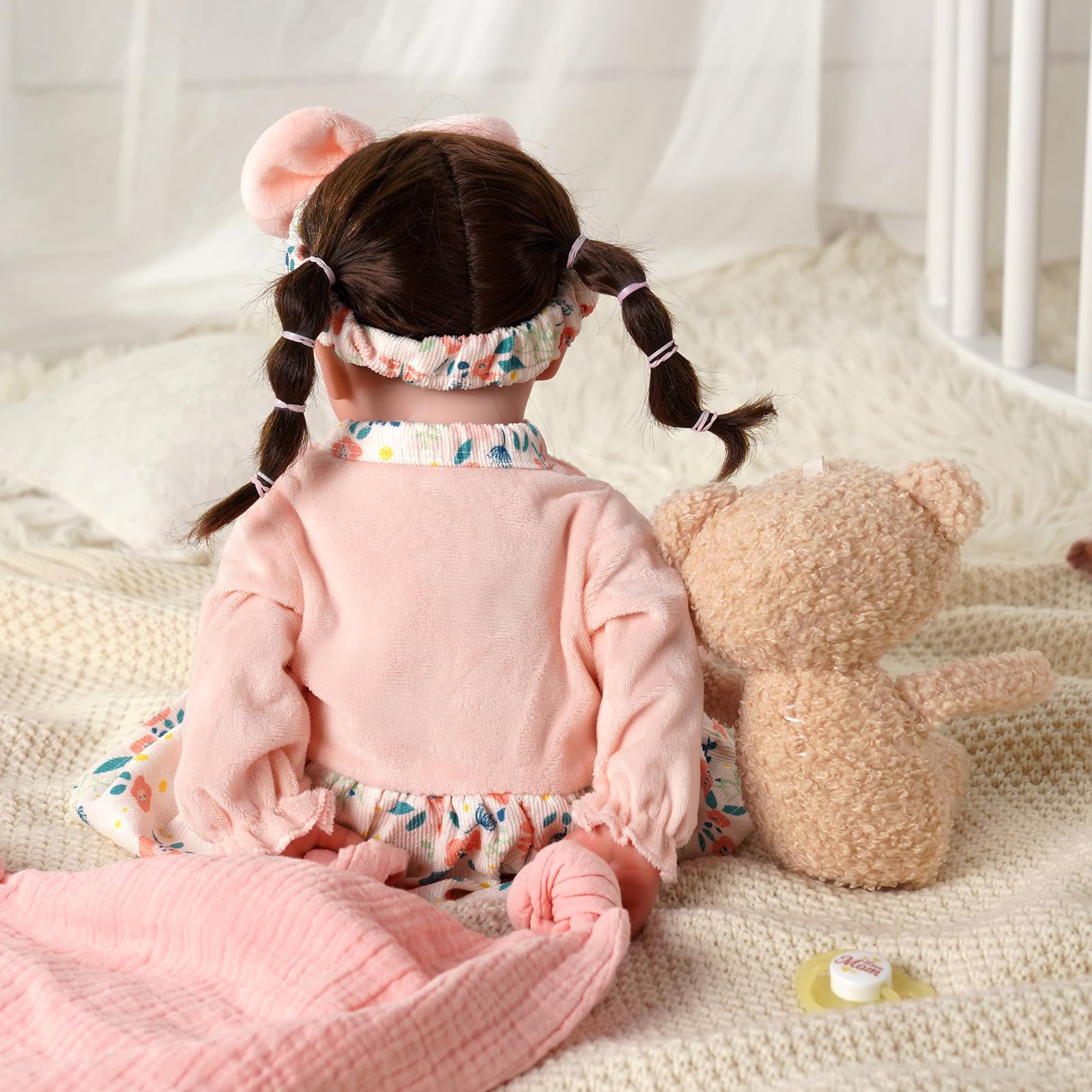 BABESIDE Bambole Reborn Femmina - 20 Pollici 50 cm Bambola Realistica con Capelli Lunghi e Corpo in Tessuto Morbido, Con Abito e Accessori, Regalo per Bambini dai 3 Anni in Su