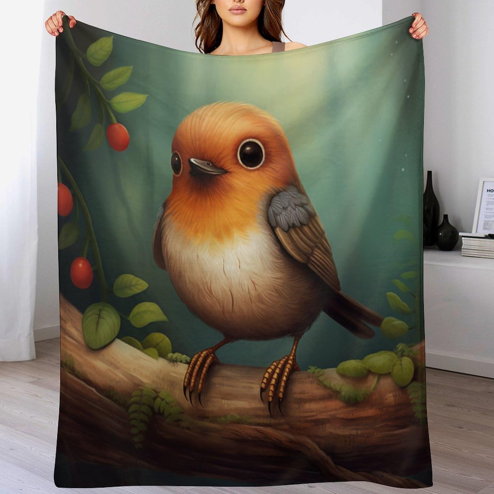 Couverture avec motif de oiseau en flanelle de luxe 150x200