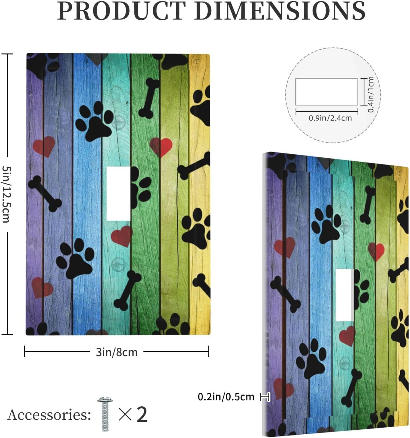 Decorative Light Switch Cover Dog Paw Colorful Retro Wood Single Toggle Outlet Wall Plate Cover 1 Gang Electrical Device Faceplate Switchcover for Farmhouse Bedroom Kitchen Living Room Decor image 5
