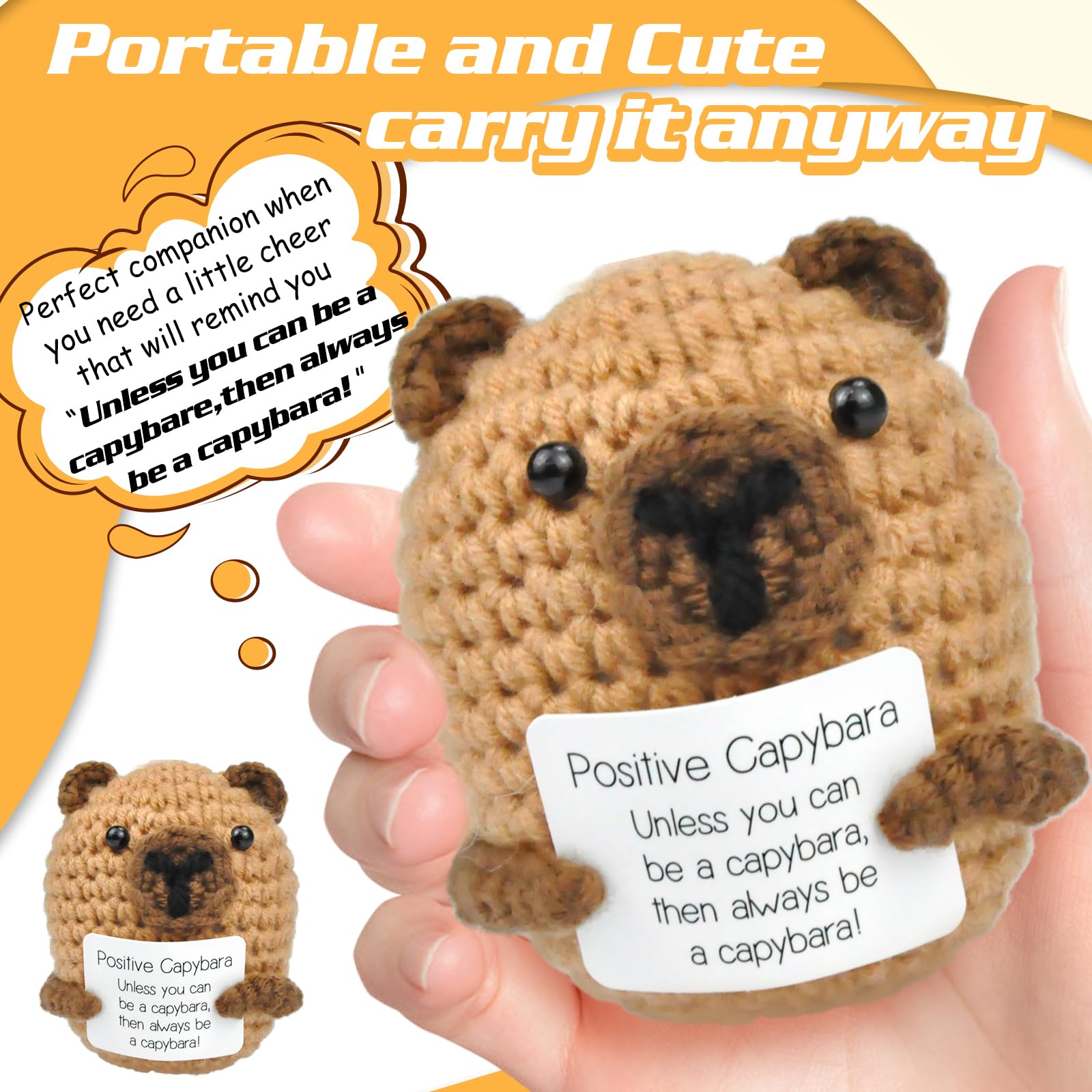 CARROUSEL Capybara Gifts Positve Crochet Capybara Animals Emotional Support Crochet Capybara Teddy Cheer Up Keepsake Gifts for Friends Women Students Boys Girls Age 3+ - Image 4