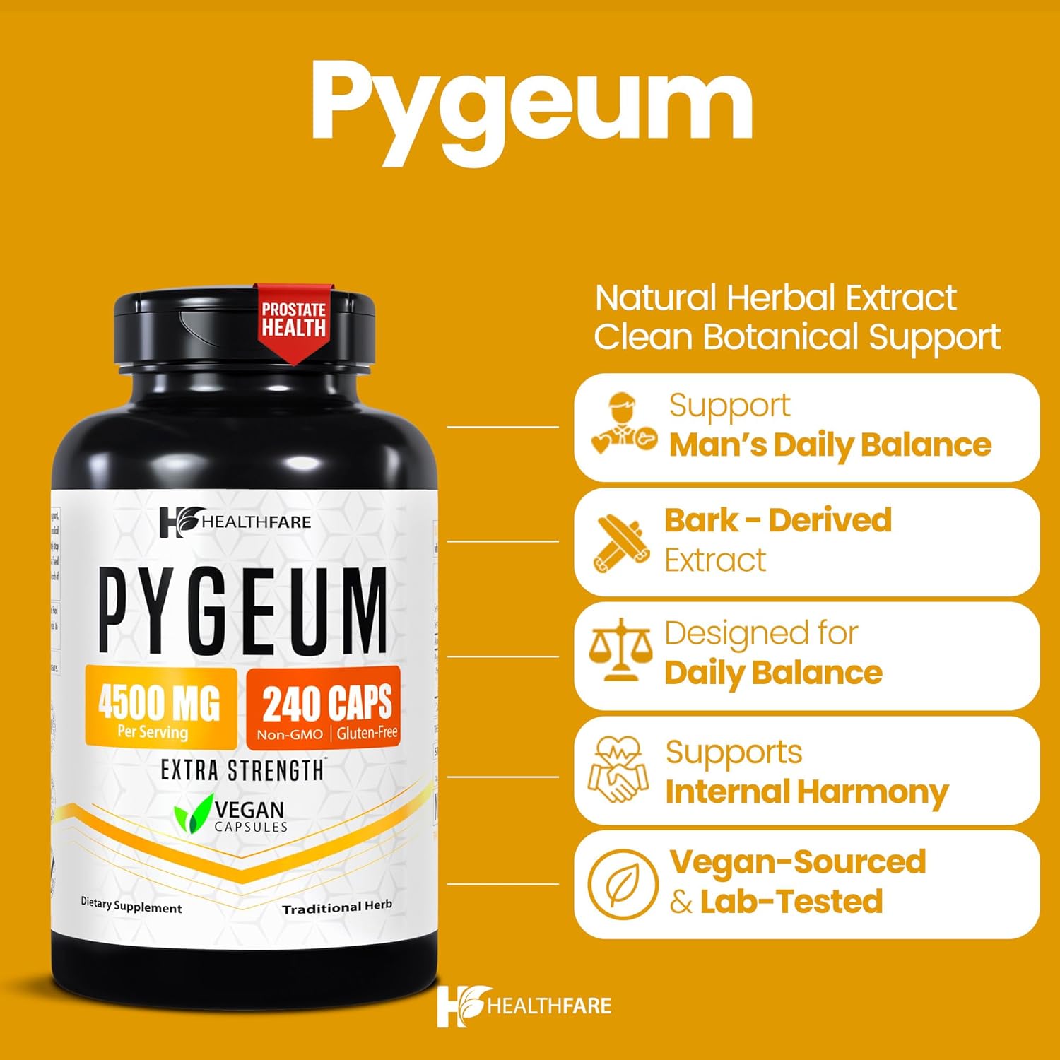 Healthfare Pygeum Supplement, 4500mg | 240 Vegan Capsules | Ultra Standardized Bark Extract | Herbal Supplement | Non-GMO & Gluten-Free | Made in The USA - Image 2