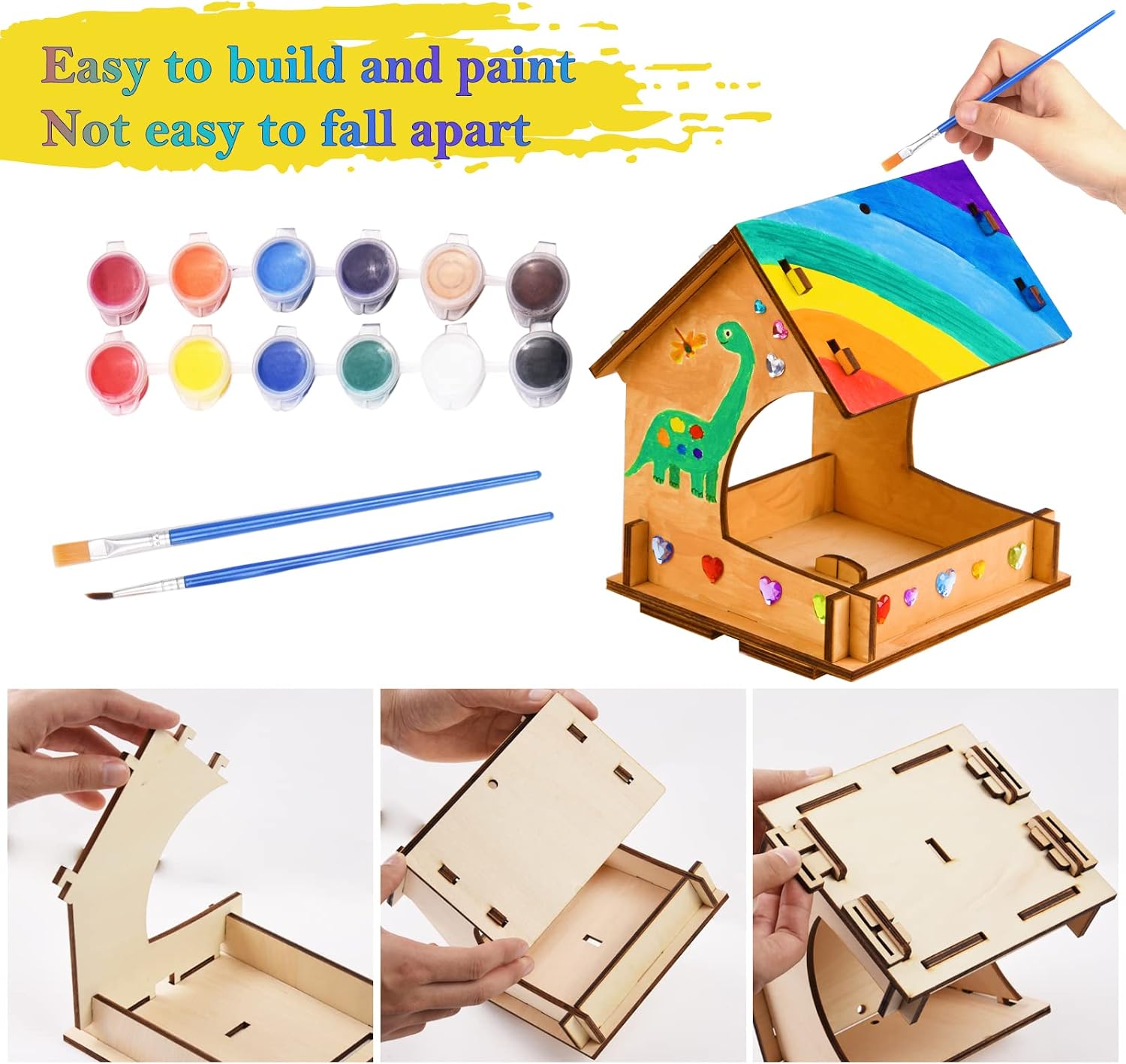 THWAS-LIGHT Wooden Arts and Crafts for Kids - 2 Pack Bird Feeder Wind Chime DIY Kids Crafts - Build and Paint Educational Fun Art Activities Gifts Outside Toys for Boys Girls Ages 3-5 8-12 6-8 image 3