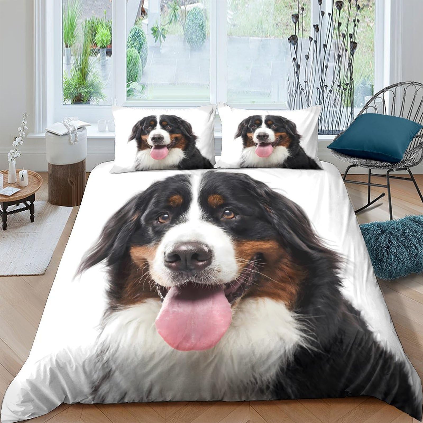 Ctjqhvkz Style-5 3D Printed Bernese Mountain Dog Fitted Sheet Microfiber Animal Pattern Bed Cover For Bedroom Dorm Mattress Decor Single（135X200cm）
