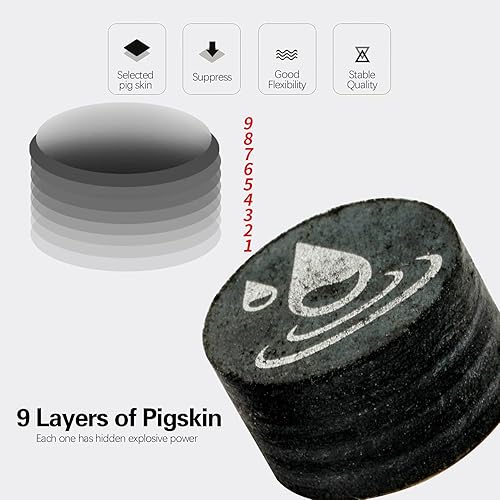 Miniatura 7 de KONLLEN Puntas de billar SMH de 0.551in, 9 capas de punta de palo de piel, accesorios de billar duraderos
