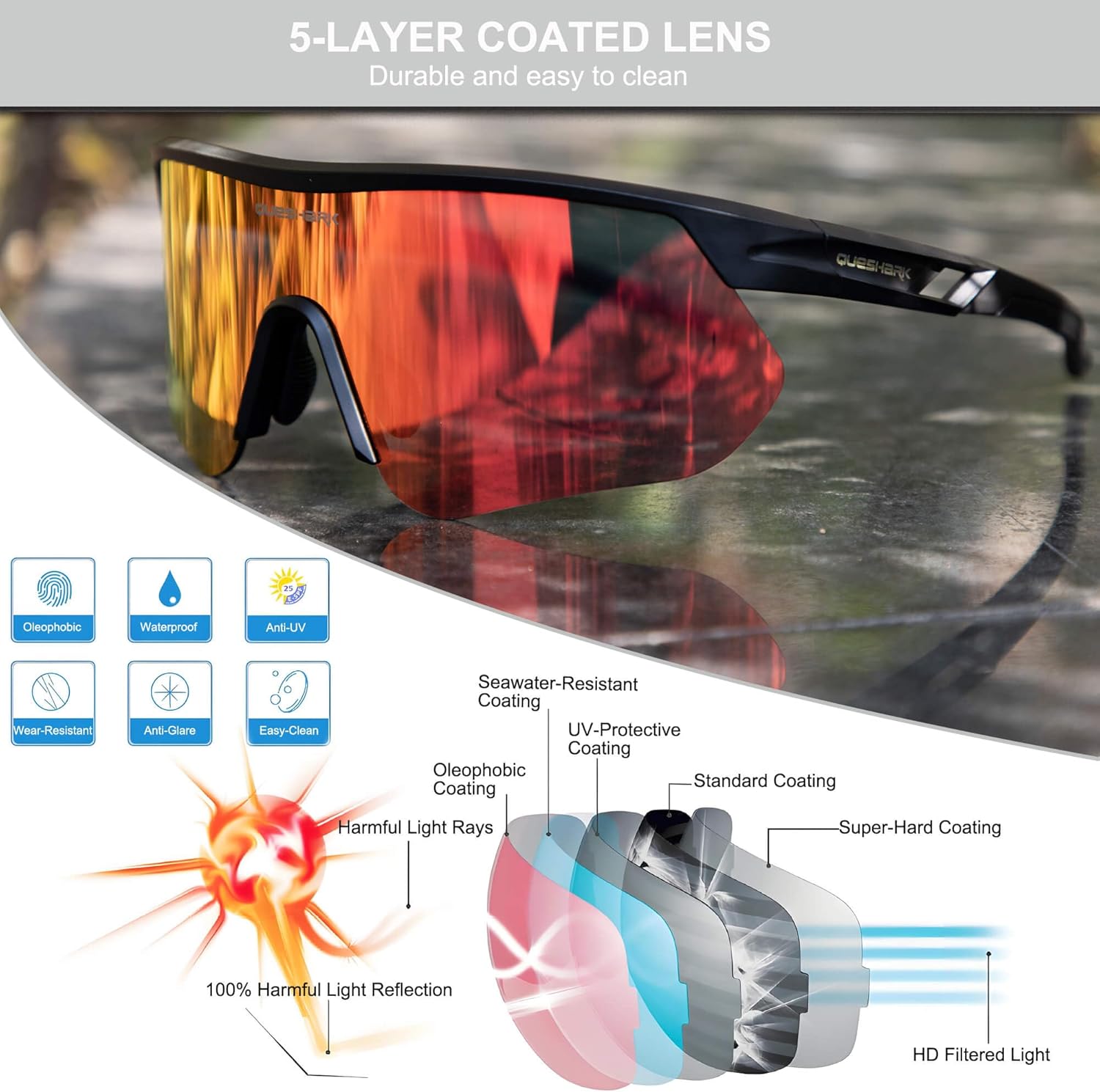 Queshark Cycling Glasses, Running Glasses for Women Men, UV400 Protection, Sports Sunglasses for Cycling Running Baseball - Image 5