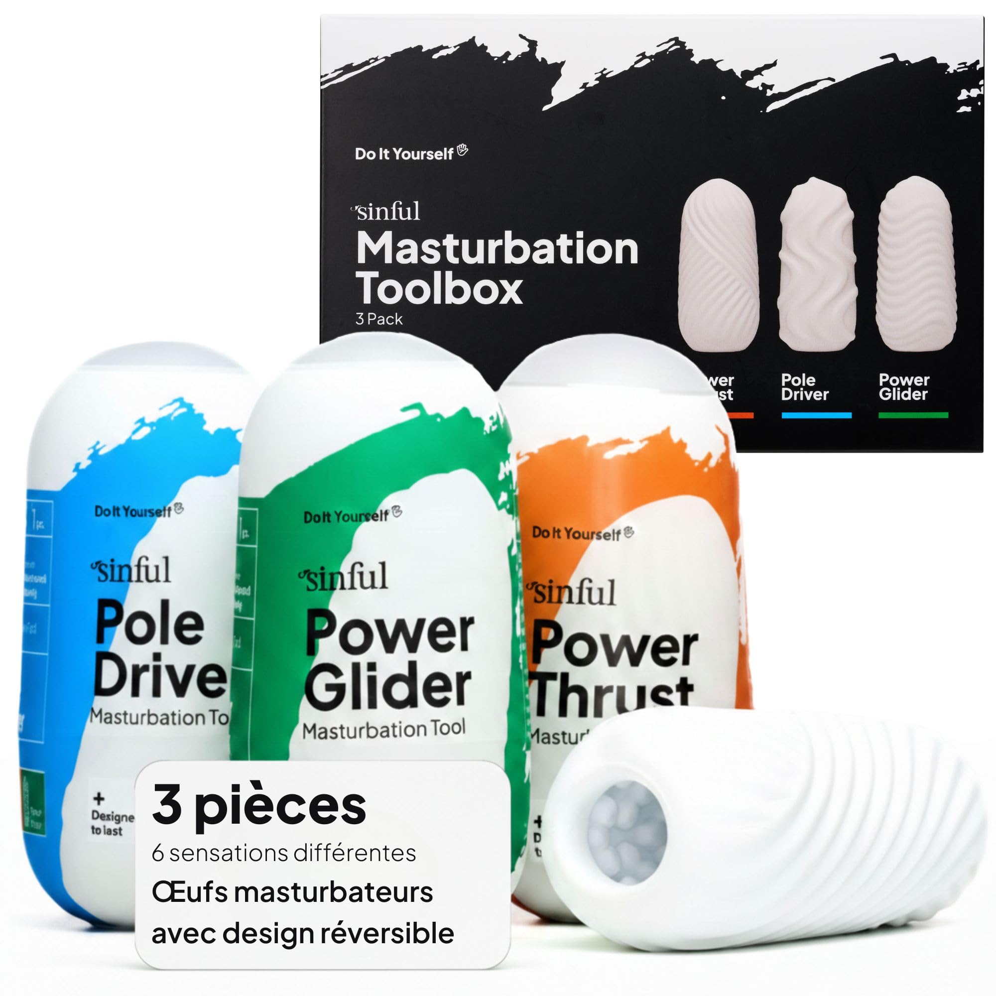 Sinful 3er Pack Oeuf Masturbateur pour Homme - Sex Toýs Homme Egg - 3 Piéces Masturbateurs Oeuf Sex Toy - Oeuf de Masturbation Homme - Masturbateurs Cup et Accessoires
