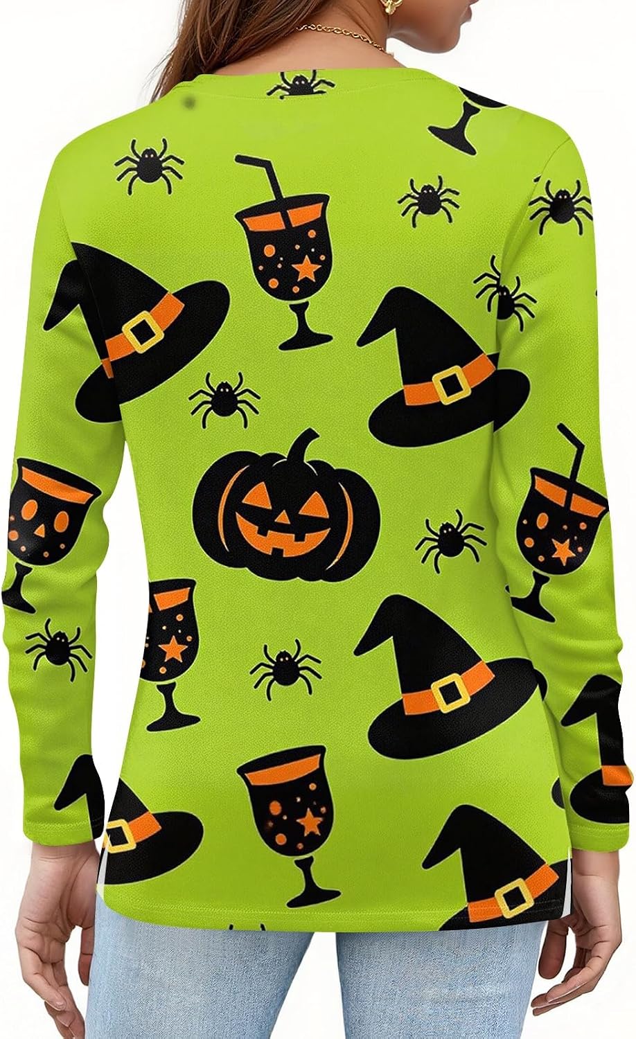 Women Halloween Fall Long Sleeve V Neck Graphic Tops | Casual Tops, Womens Graphic T Shirts Vintage, Long Sleeve Blouses for Women Dressy, Winter Clothes for Women,
