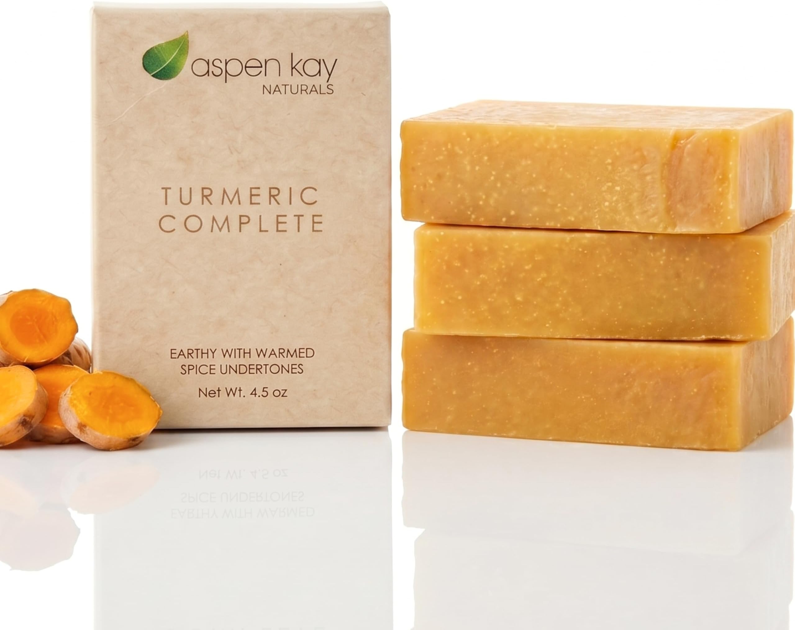 Aspen Kay Naturals Turmeric Soap for Face & Body - With Organic Shea Butter, Chamomile & Calendula - Gentle Turmeric Face Wash, All Skin Types, Made in USA (3 pack)