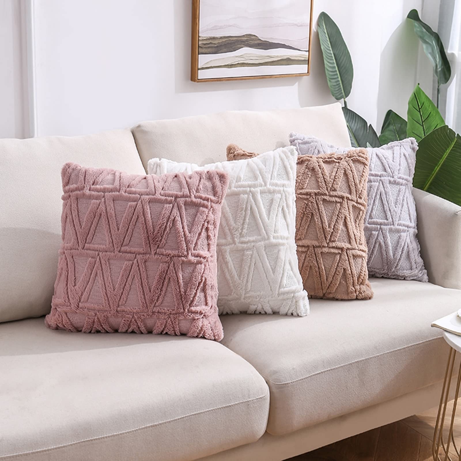 Wycian Kissenbezüge und Braun, Kissenhüllen 45X45 Winter 3er Rosa Weiß Woll-Mischgewebe Dreieck Einfarbig Dekor Schlafzimmer Wohnzimmer Couch Büro