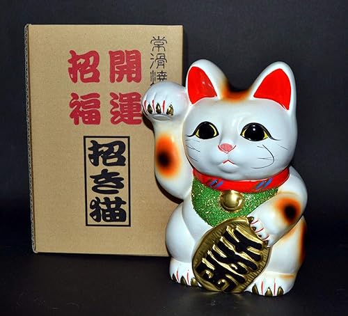 Miniatura 3 de Hecho en Japón Lucky Cat de 75 pulgadas porcelana Tokoname blanca Maneki Neko mano derecha