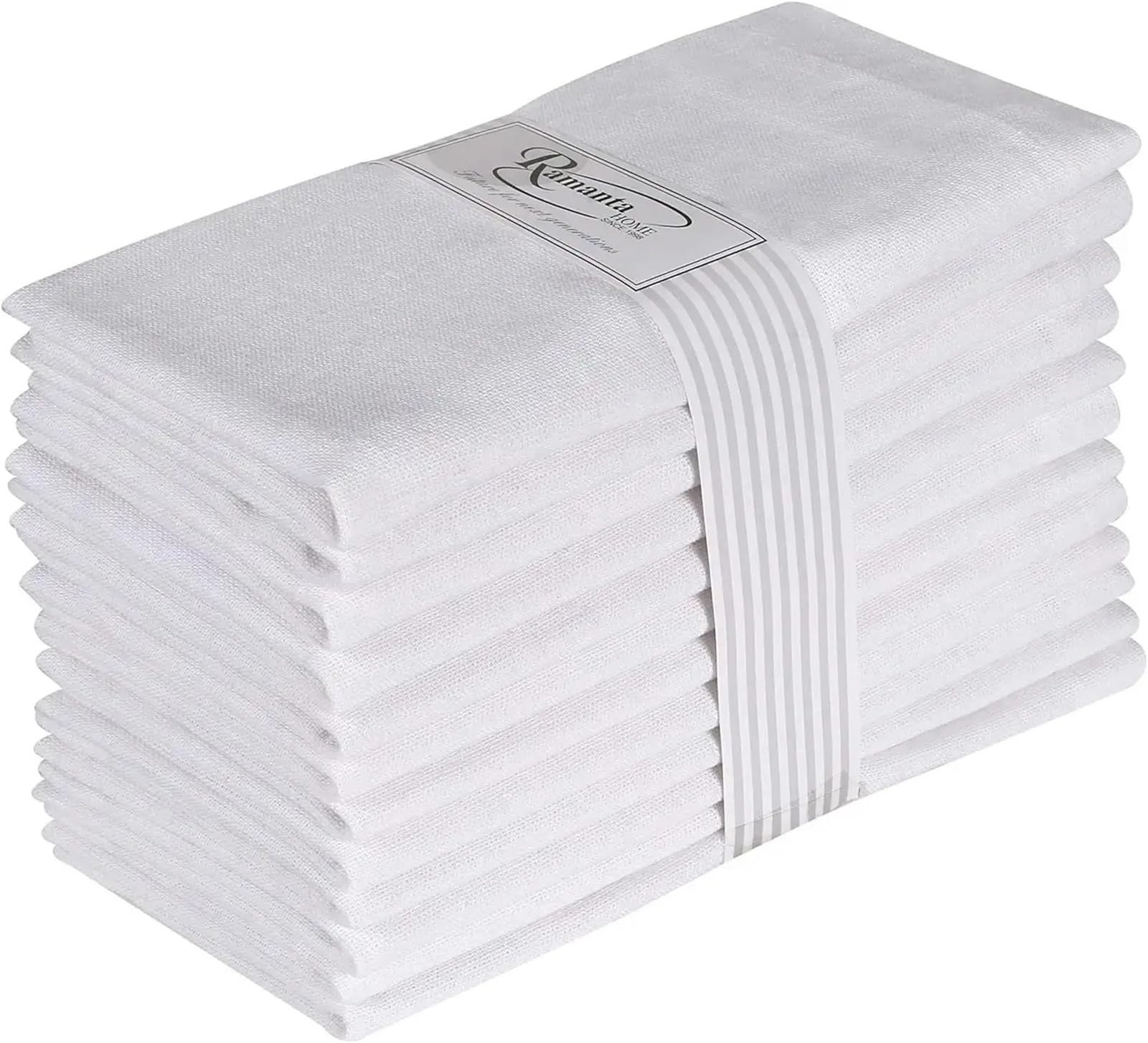 Servilletas De CóCtel,Servilletas Cocktail Juego de 12 servilletas lino y algodón for la cena, tela natural con esquinas en inglete, boda(White 50x50cm)