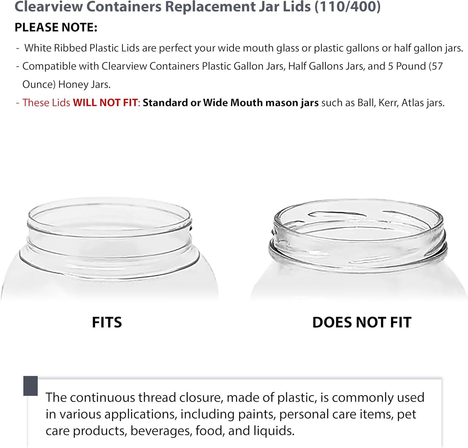 110/400 Plastic Replacement Lids,110mm Cap w/ Leak Proof Liner ,11cm For Large Glass or Plastic Wide Mouth Jar,Made in the U.S.A., Food-Grade Storage Caps for Canning Jars (12) image 4