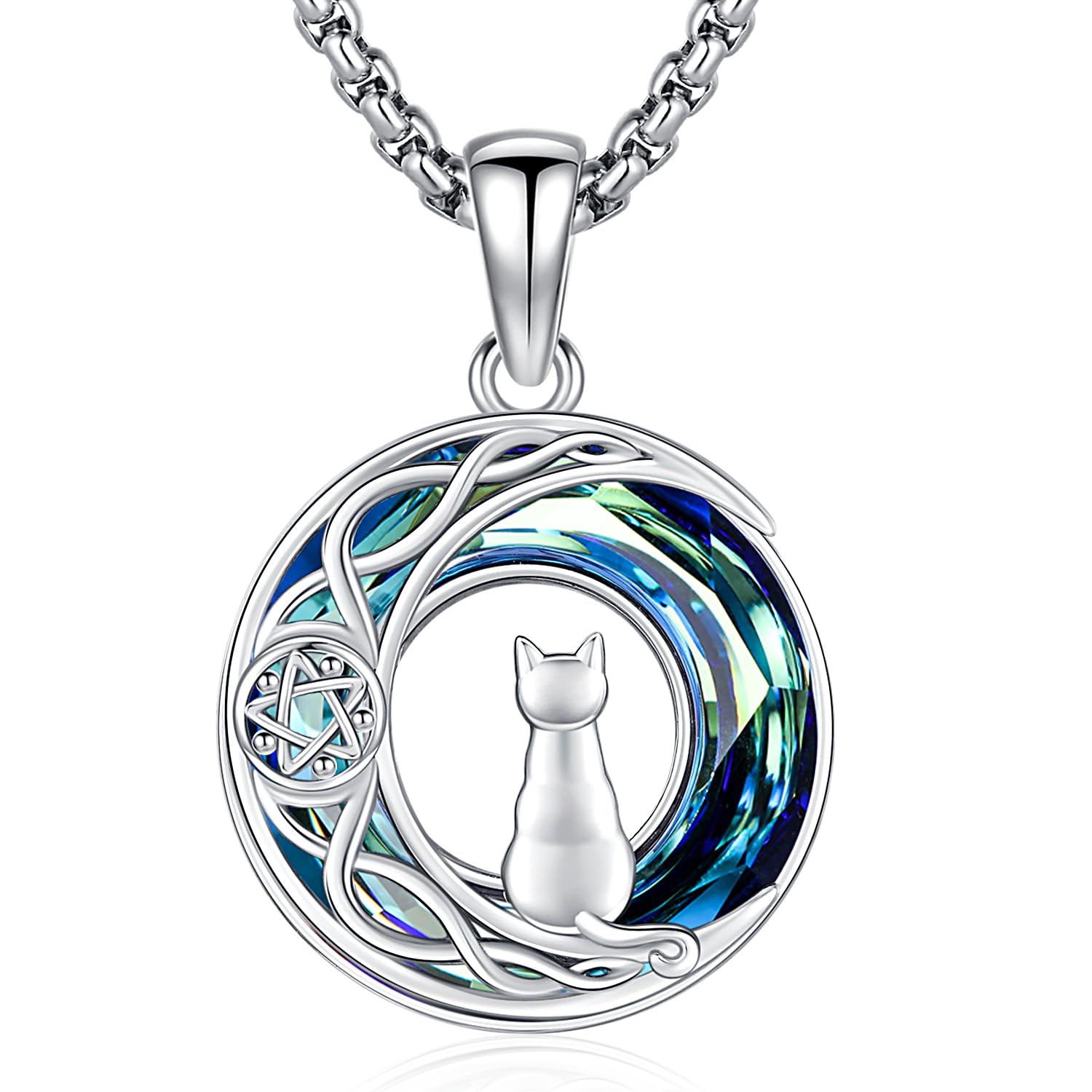 Friggem Collar Colgante Gatos, Colgante Luna Gato Plata de Ley 925 y Collar Colgante Mujer Joyería mujer Regalos para mamá,mujer,amantes de los gatos