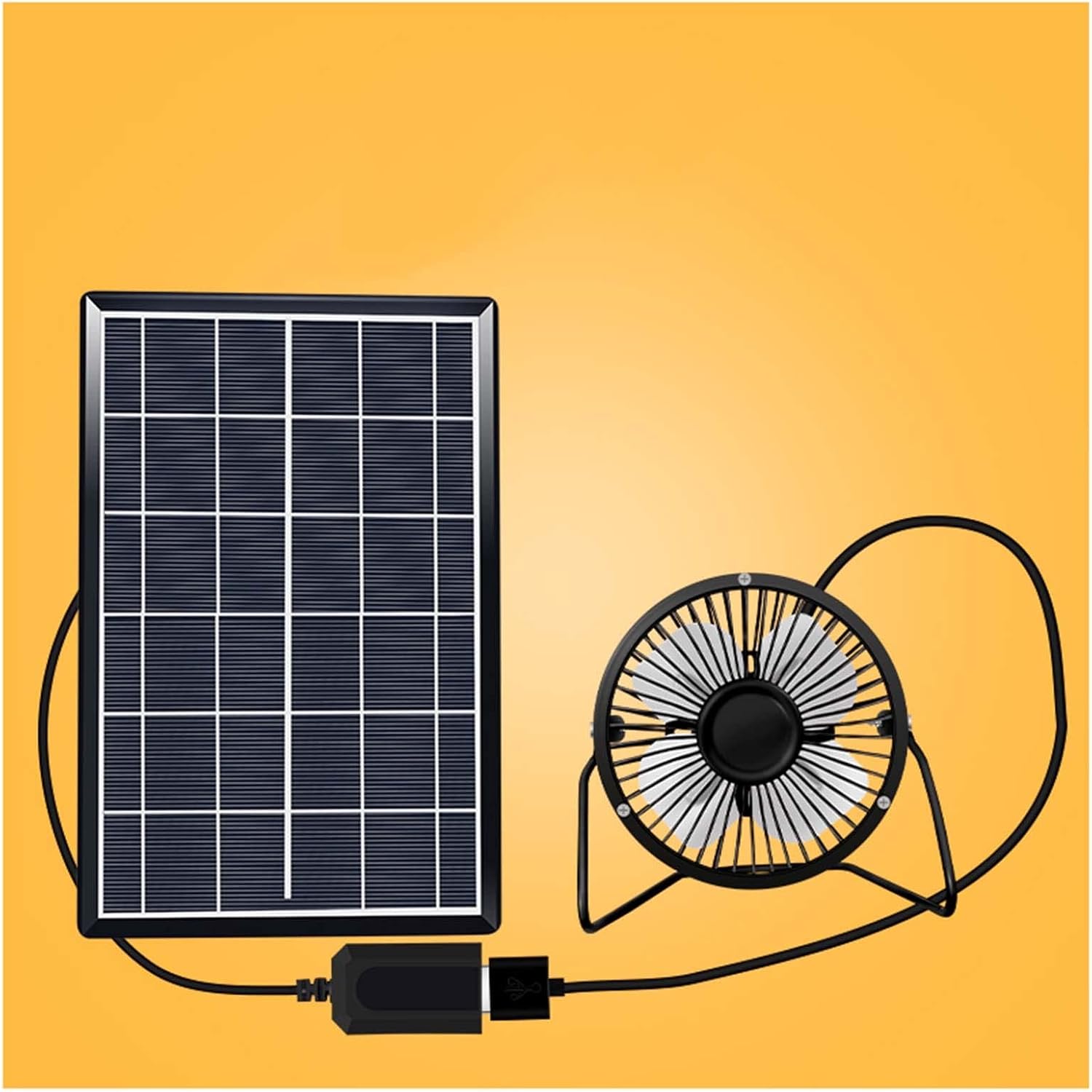 Outer Frame Detachable Camping Fan Diameter 5.1/7.9inch Fan Optional 1-Touch Switch Solar Fan Adjustable Bracket Tempered Glass Polycrystalline Solar Panel(5V6W+6 inch Fan)