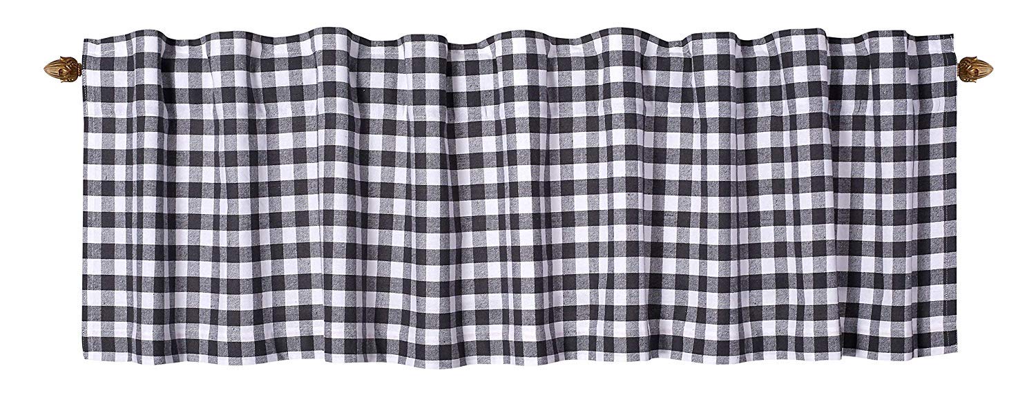 Cantonnières pour fenêtres en coton motif Buffalo Check noir et blanc lot de 2