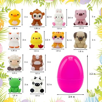 12 Pack Prefilled Easter Eggs with Finger Puppets, Plastic Easter Eggs Filled Inside for Easter Eggs Hunt, Easter Basket Stuffers, Easter Theme Party Favors, Classroom Prize Supplies