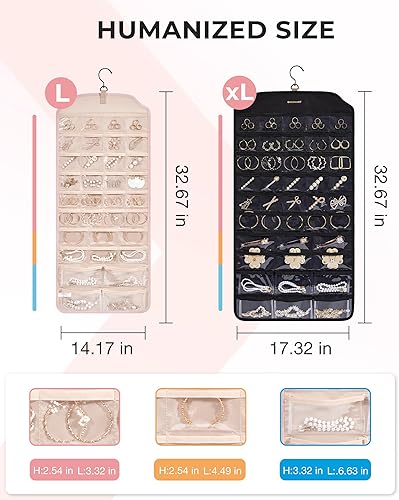 Miniatura 5 de BAGSMART Organizador colgante de joyas, organizador de accesorios, organizador de aretes de 68 bolsillos para sostener joyas en la pared, extra